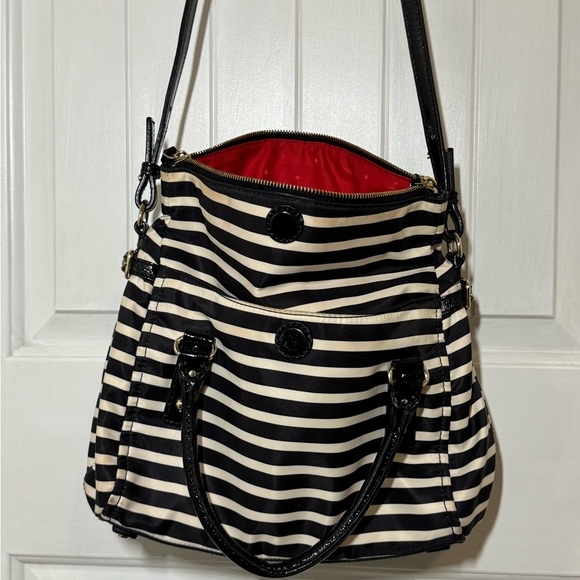Kate Spade Striped Nylon Leslie Black and White Satchel - Picture 6 of 15